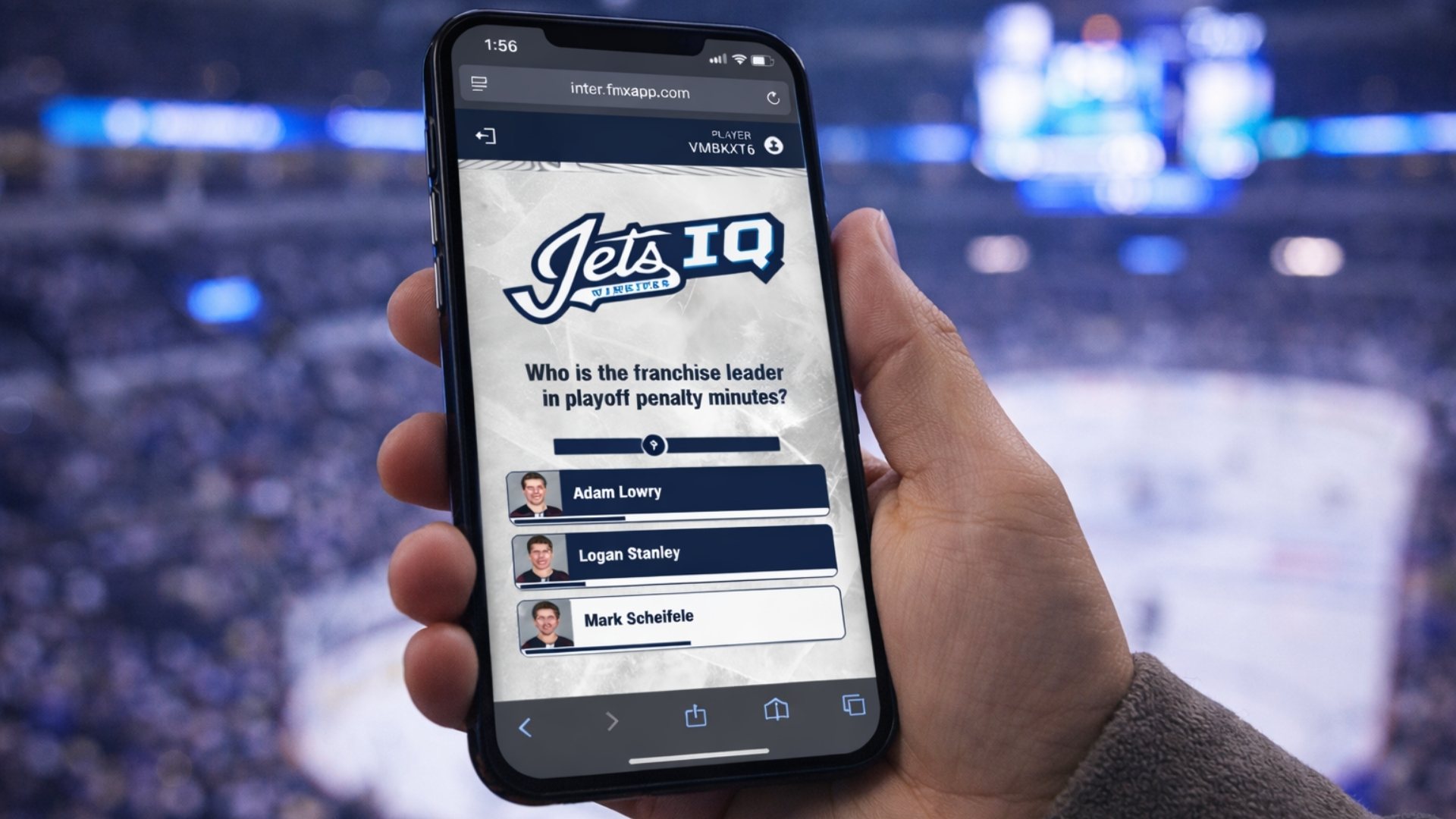 Screenshot of the Jets IQ trivia game, utilizing Fannex tools to drive real-time fan engagement and interaction.