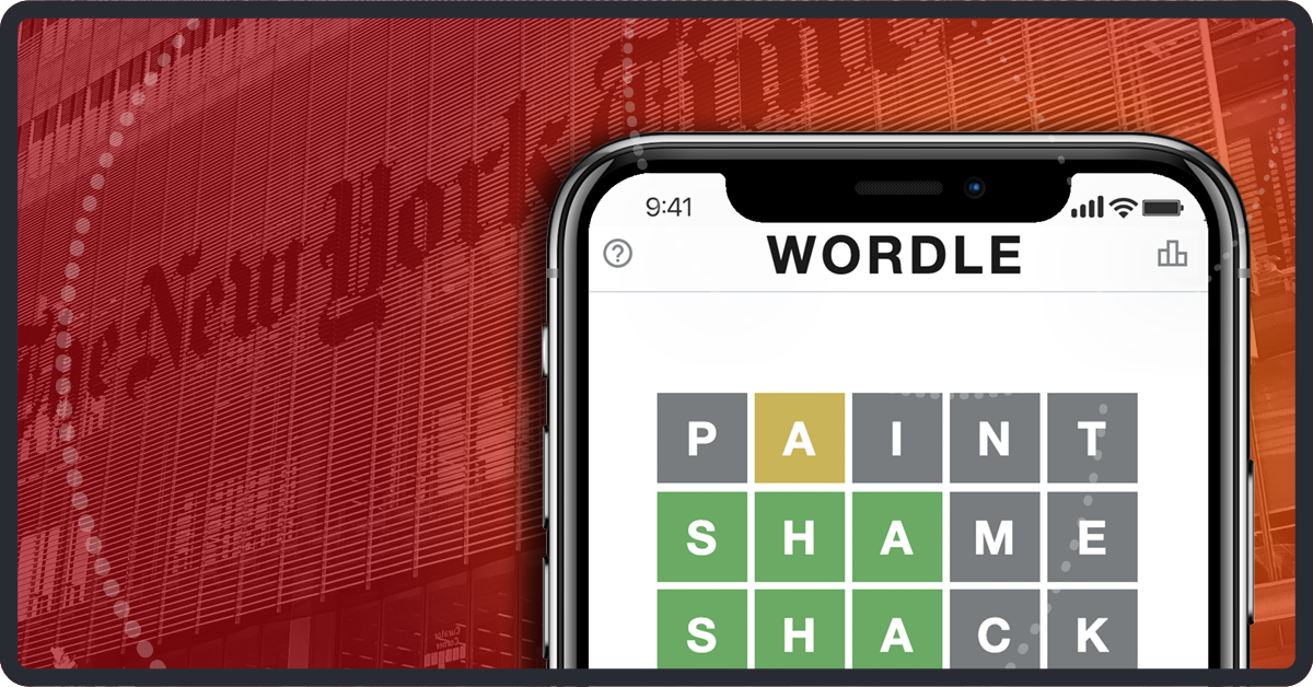 Wordle on a mobile phone. New York Times newspaper in the background